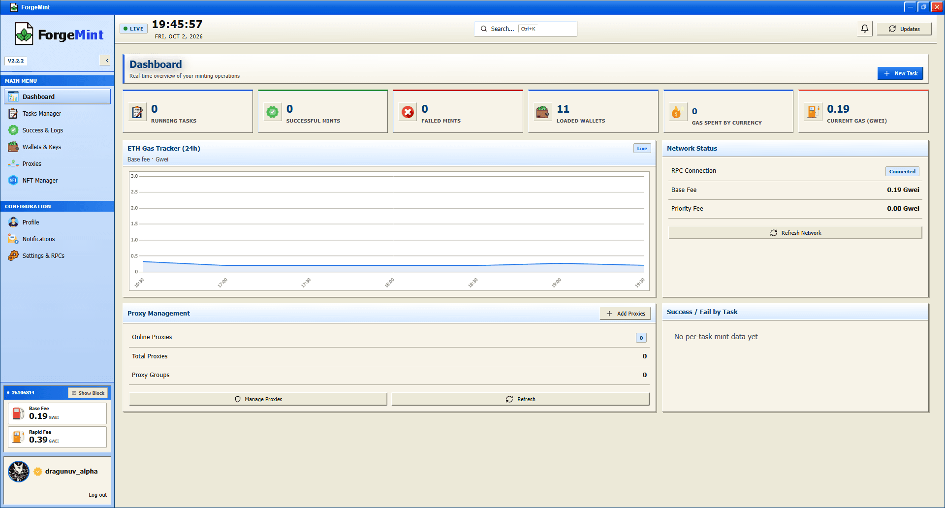 ForgeMint 2.2.2 — Dashboard